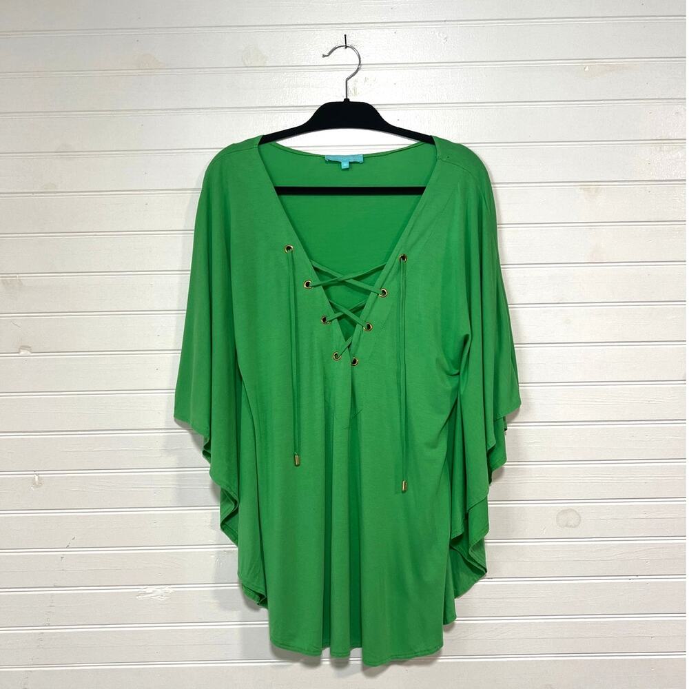 Melissa Odabash Size Medium Kimono Swim Cover Up Top Green Flowy Modal